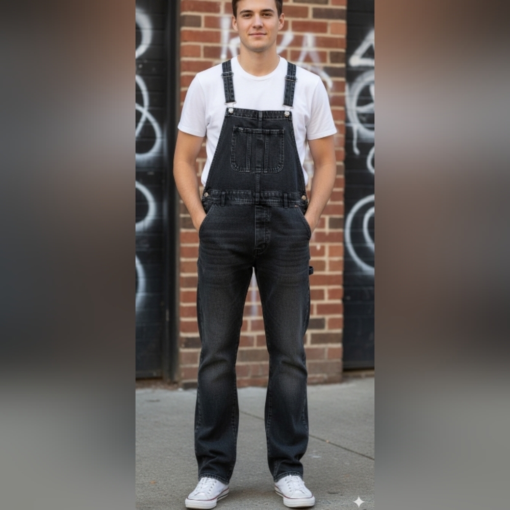 Mens Medium Forever 21 Charcoal Denim Overalls